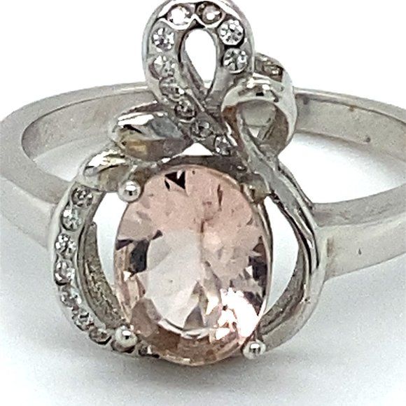 Morganite .92ct Platinum Finish Solid Silver Ring - Picture 6 of 6